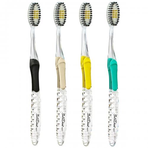 Solodent toothbrush antimicrobial silver, charcoal & gold infused soft bristles.Best for sensitive teeth, gums, braces