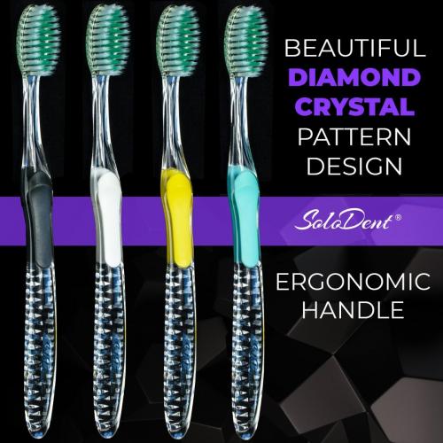 Solodent toothbrush antimicrobial silver and jade infused embossed bristles.Best for sensitive teeth, gums, braces, implants