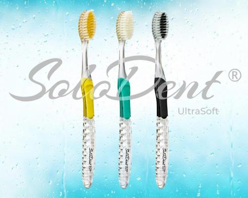 Solodent toothbrush antimicrobial silver infused embossed bristles.Best for sensitive teeth, gums, braces, implants